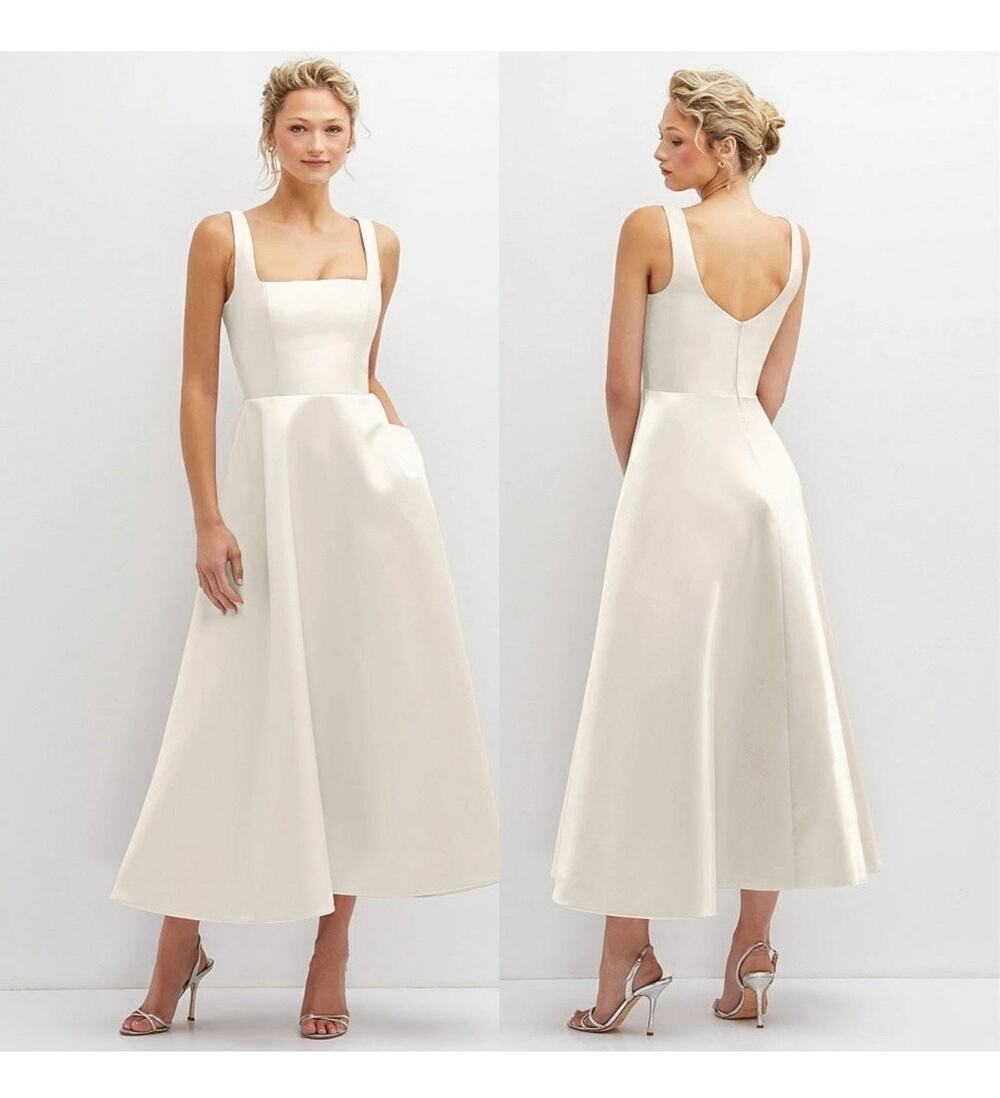 NEW Dessy Collection Ivory Sateen Bridal Midi Gown size 10 (new with tags)
